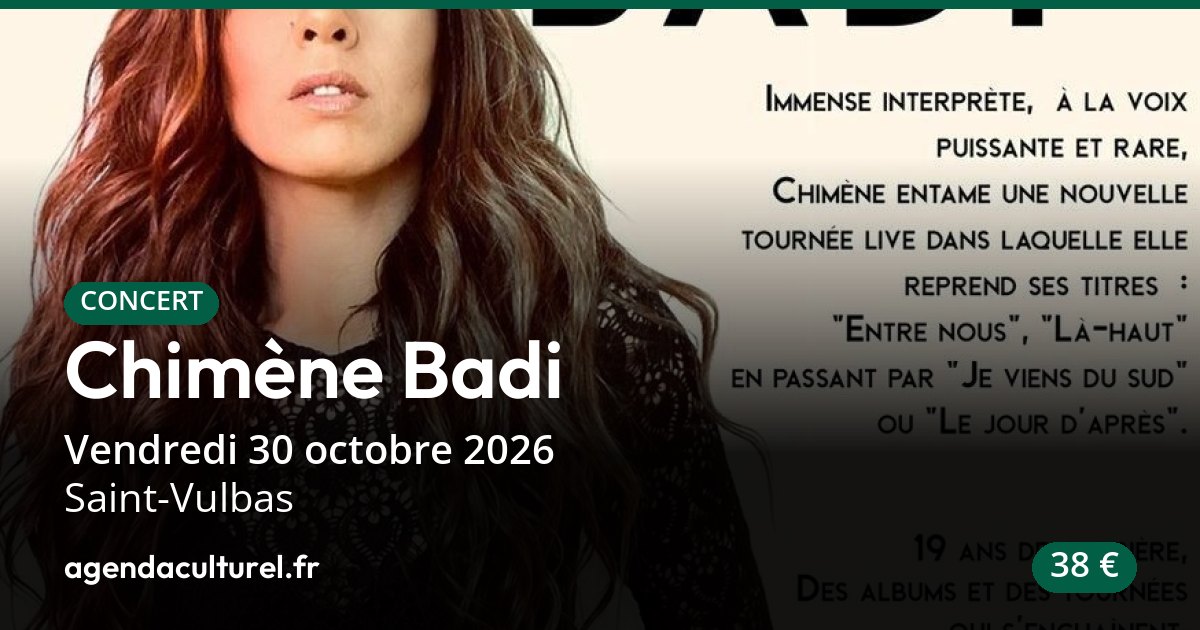 Chimène Badi à Saint-Vulbas le 30/10/2026, concert