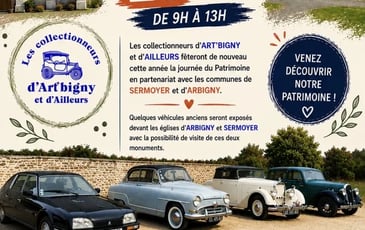 Petite exposition de véhicules anciens devant l'église d'Arbigny