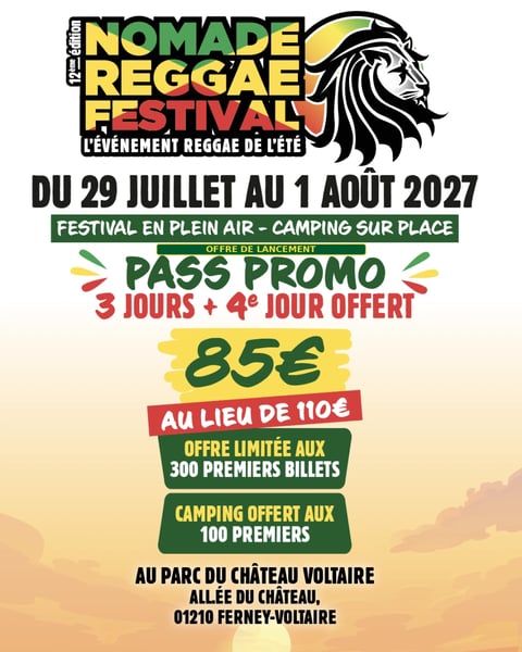 Nomade Reggae Festival - Pass 4 jours - Pass promo 4 jours (1 jour offert)